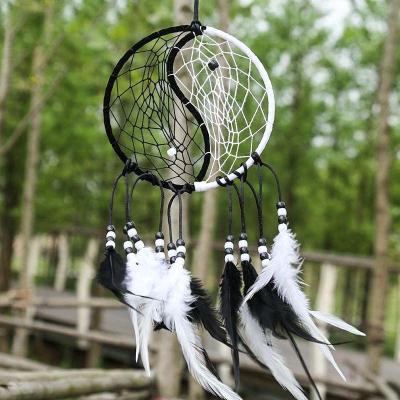 Acchiappasogni Yin Yang Rete circolare con piume Decorazione di equilibrio - Image 15