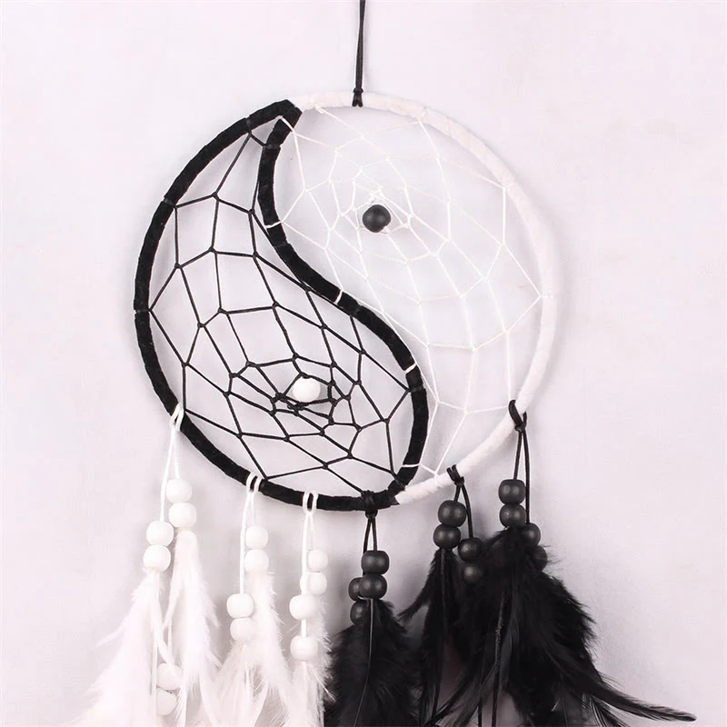 Acchiappasogni Yin Yang Rete circolare con piume Decorazione di equilibrio - Image 5