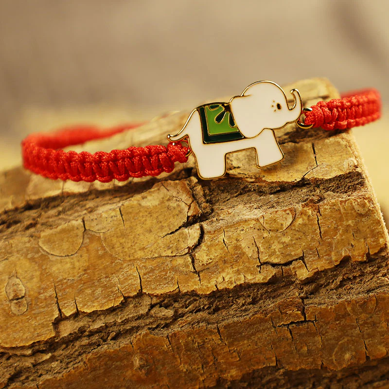 Braccialetto con cordino rosso elefante portafortuna in argento sterling 925 fatto a mano in tibetano Buddha Stones - Image 4