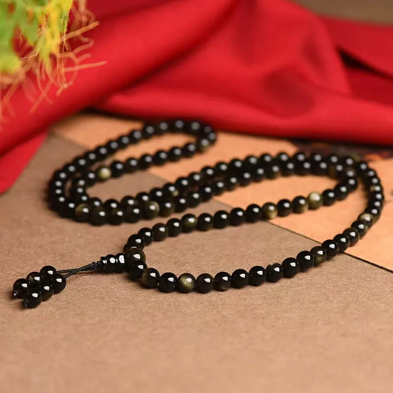Braccialetto della ricchezza in ossidiana naturale con 108 perle di Mala Buddha Stones - Image 4