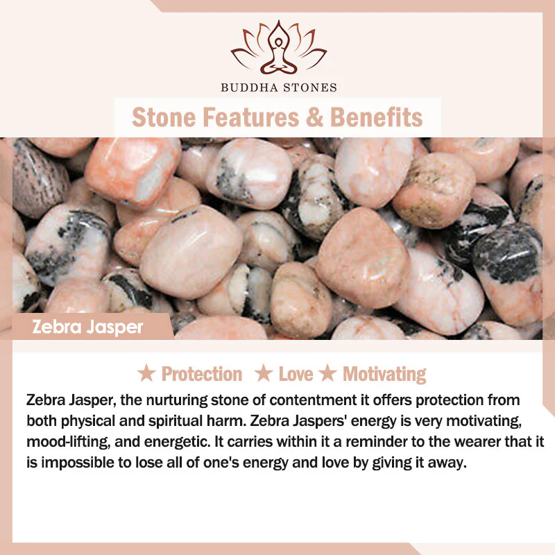 Braccialetto di perline di diaspro zebrato con cristalli curativi per ansia e stress Buddha Stones - Image 7
