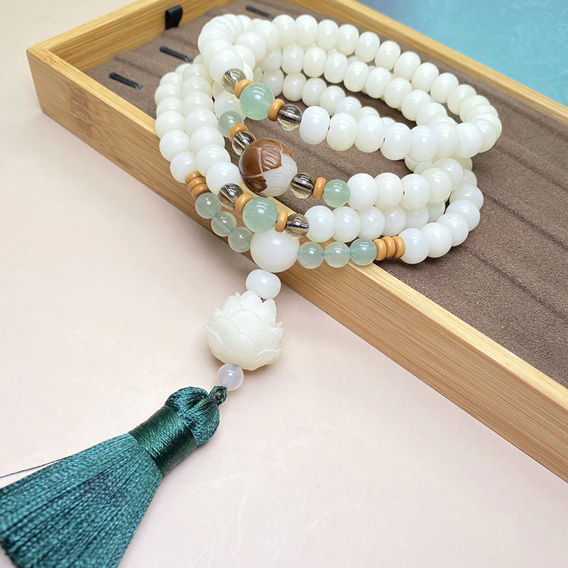 Braccialetto di protezione con 108 perle di Mala di semi di Bodhi bianchi Buddha Stones - Image 6