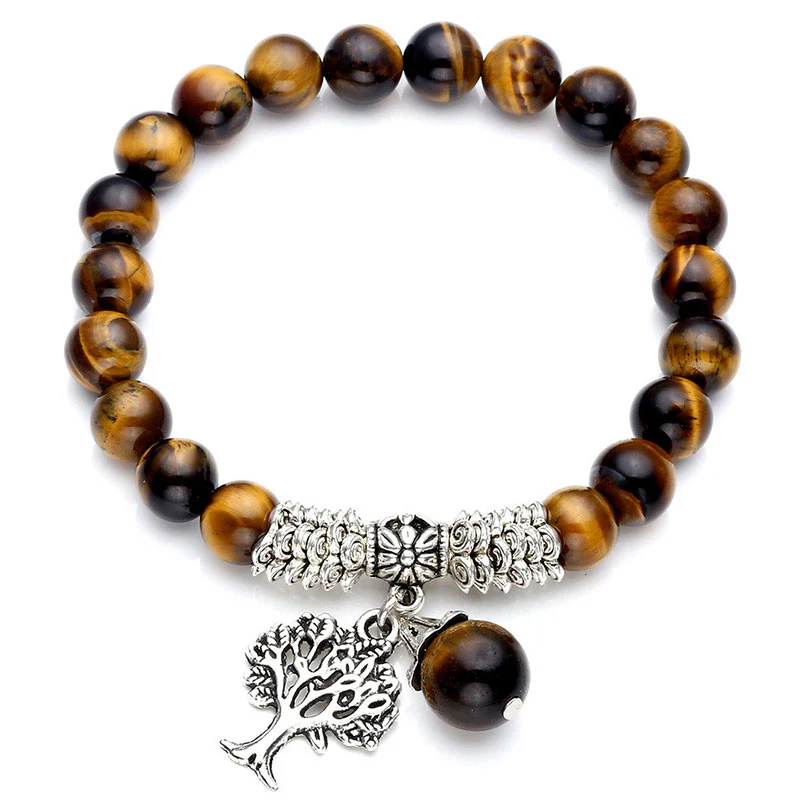 Braccialetto elastico portafortuna con albero della vita in pietra preziosa naturale Buddha Stones - Image 27