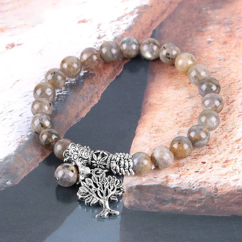 Braccialetto elastico portafortuna con albero della vita in pietra preziosa naturale Buddha Stones - Image 43