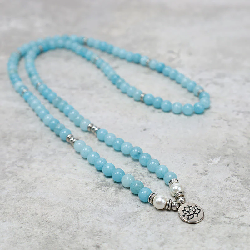 Braccialetto Mala di loto con pietra di amazzonite naturale Buddha Stones - Image 3