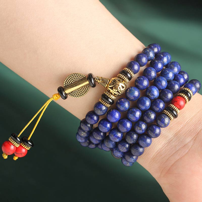 Braccialetto positivo in pietra tibetana Mala con lapislazzuli e lazurite Buddha Stones - Image 10
