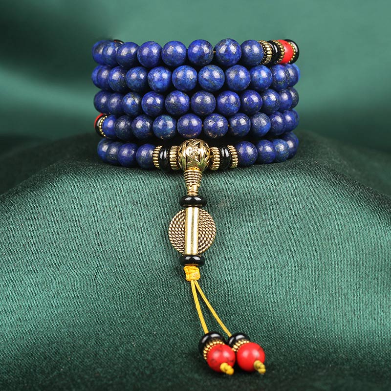Braccialetto positivo in pietra tibetana Mala con lapislazzuli e lazurite Buddha Stones - Image 7
