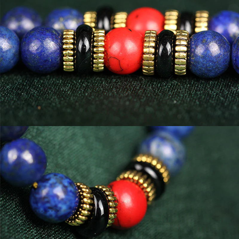 Braccialetto positivo in pietra tibetana Mala con lapislazzuli e lazurite Buddha Stones - Image 9