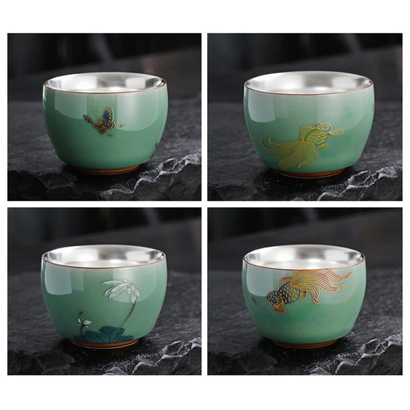 Buddha Stones Farfalla Pesce rosso Loto Koi Pesce Tazza da tè in ceramica Kung Fu Tazza da tè 120ml - Image 14