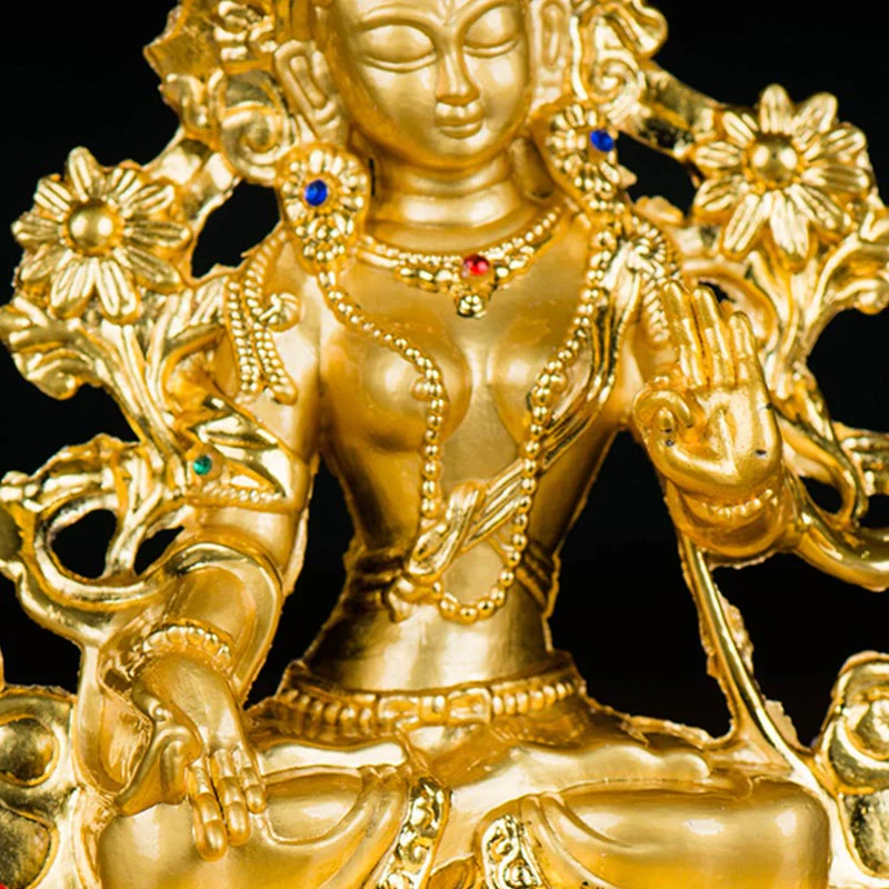 Buddha Stones Bodhisattva Tara Bianca Speranza Protezione Statua Placcata Oro Decorazione - Image 13