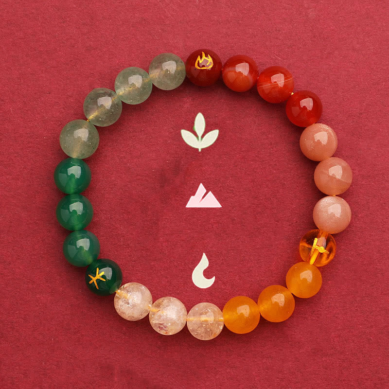 Buddha Stones Cinque Elementi Vari Agata Cristallo Verde Fragola Quarzo Pietra del Sole Bracciale Ricchezza - Image 12