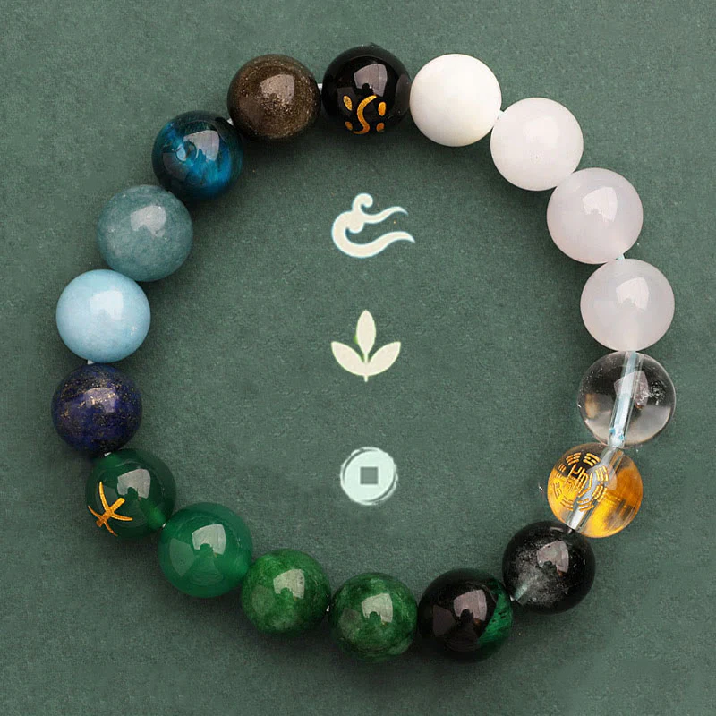 Buddha Stones Cinque Elementi Vari Agata Cristallo Verde Fragola Quarzo Pietra del Sole Bracciale Ricchezza - Image 52