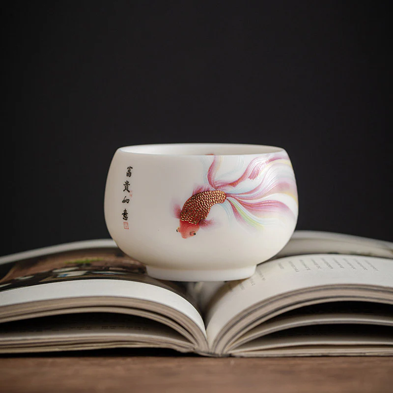 Buddha Stones Koi Fish Tazza da tè in porcellana bianca Tazza da tè in ceramica Kung Fu - Image 12