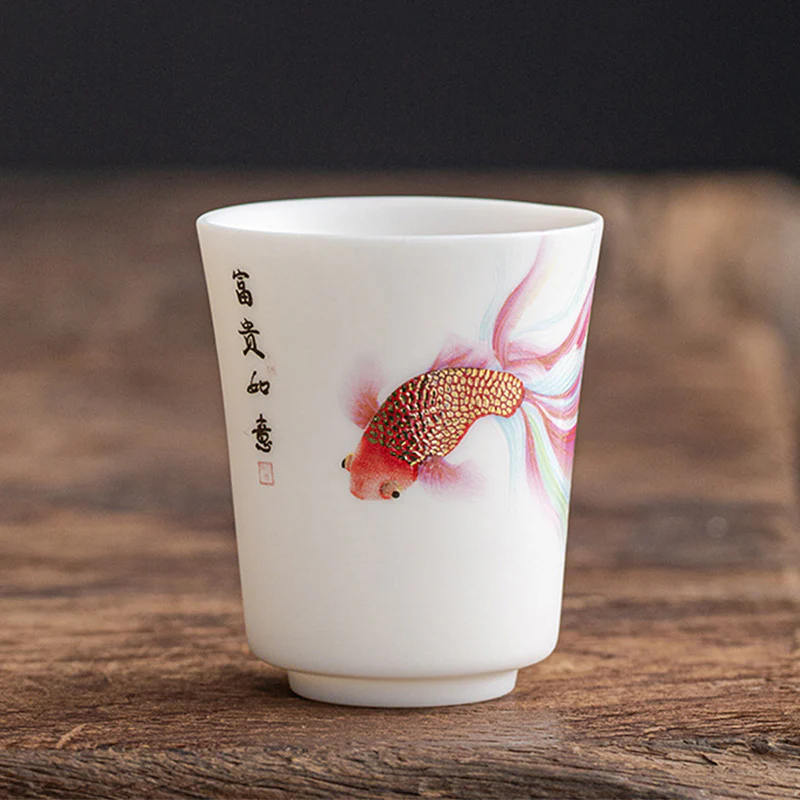 Buddha Stones Koi Fish Tazza da tè in porcellana bianca Tazza da tè in ceramica Kung Fu - Image 14
