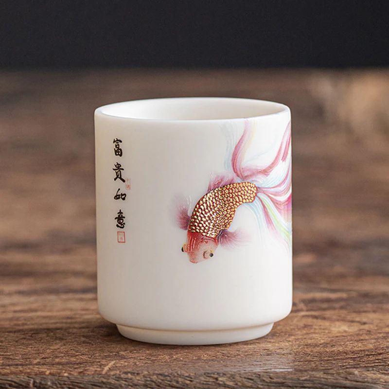 Buddha Stones Koi Fish Tazza da tè in porcellana bianca Tazza da tè in ceramica Kung Fu - Image 15