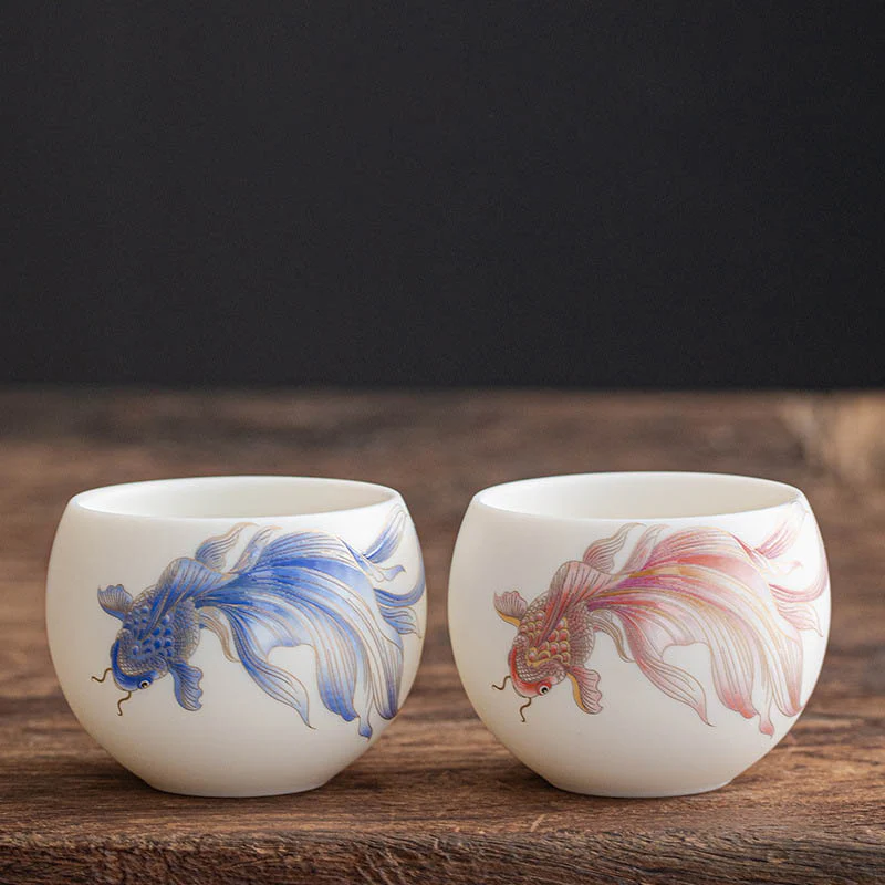 Buddha Stones Koi Fish Tazza da tè in porcellana bianca Tazza da tè in ceramica Kung Fu - Image 21