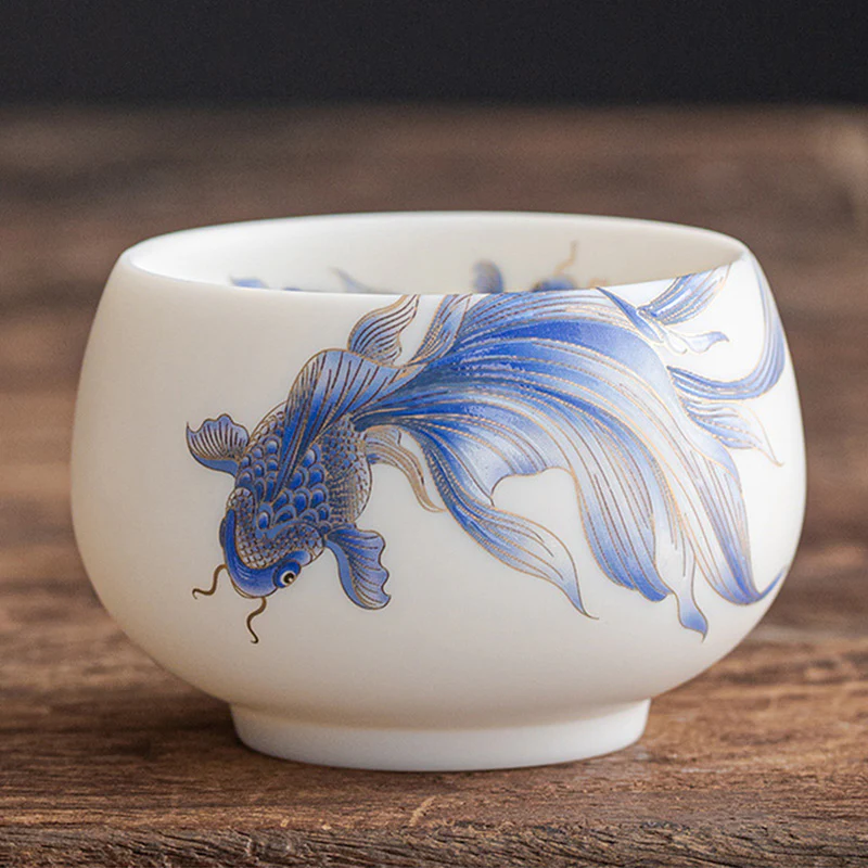 Buddha Stones Koi Fish Tazza da tè in porcellana bianca Tazza da tè in ceramica Kung Fu - Image 22