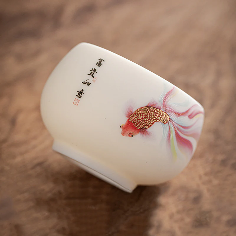 Buddha Stones Koi Fish Tazza da tè in porcellana bianca Tazza da tè in ceramica Kung Fu - Image 4