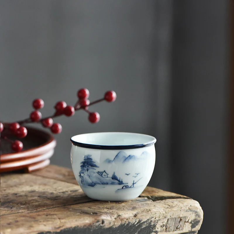 Buddha Stones Koi Pesce Fiore di Loto Foglia Montagne Albero Tazza da Tè in Ceramica Tazza da Tè Kung Fu 130ml - Image 15