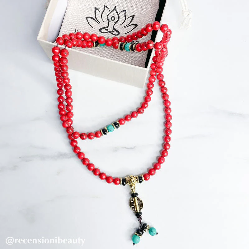 Buddha Stones Mala Tibetano Turchese Rosso Collana Fortunata Bracciale - Image 11