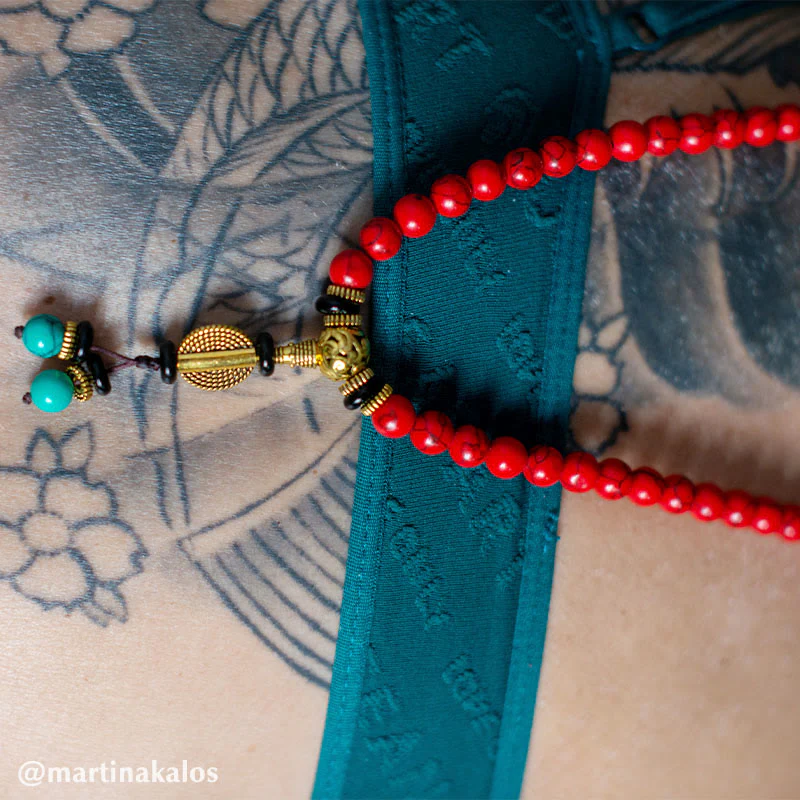 Buddha Stones Mala Tibetano Turchese Rosso Collana Fortunata Bracciale - Image 7
