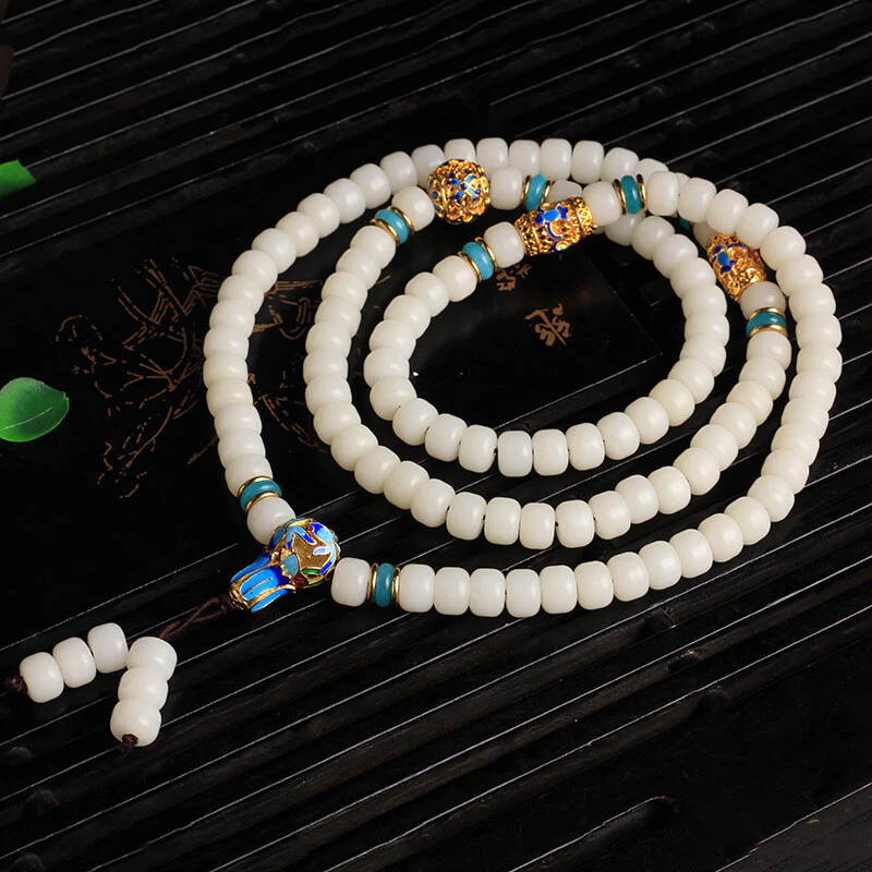 Buddha Stones naturali bianche Bodhi Seed Mala 108 perle Bracciale della ricchezza - Image 3