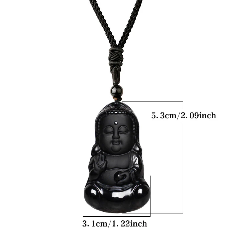 Buddha Stones Ossidiana nera naturale Cristallo Buddha Forza Protezione Amuleto Portafortuna Collana Pendente - Image 6