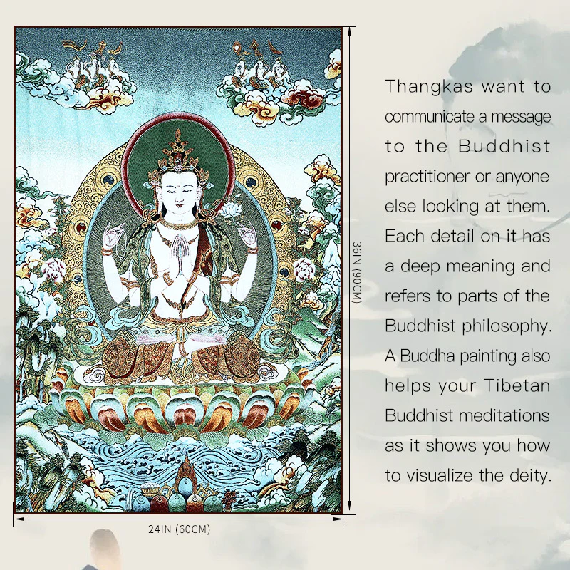 Buddha Stones Ricamo Tibetano Tara Bianca Thangka Arazzo Appeso a Parete Arte della Parete Meditazione per la Decorazione della Casa - Image 12