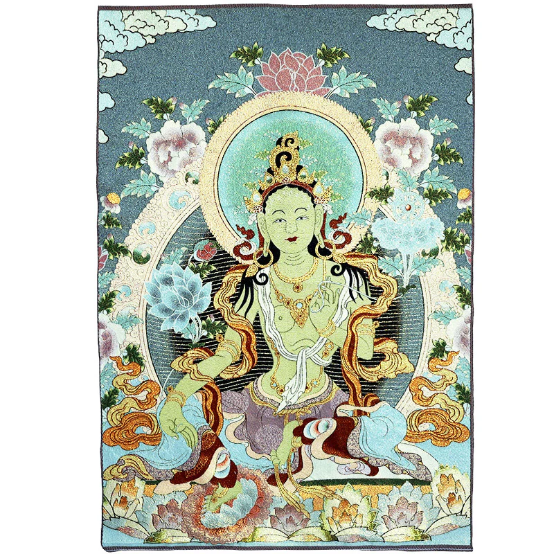 Buddha Stones Ricamo Tibetano Tara Bianca Thangka Arazzo Appeso a Parete Arte della Parete Meditazione per la Decorazione della Casa - Image 5
