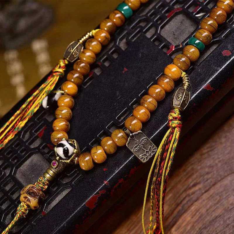 Buddha Stones Tibetano 108 Perle Perle d'Osso Perle Dzi Mala per Tenere Lontani gli Spiriti Maligni - Image 4