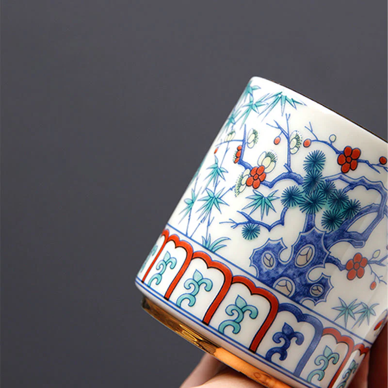 Buddha Stones Vintage Prugna Fiore Pino Bambù Fenice Kirin Leone Danzante Tazza da Tè in Ceramica Tazze da Tè - Image 4