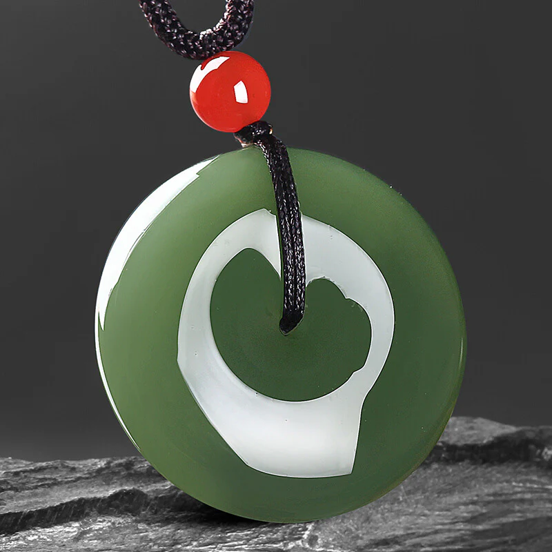 Collana con ciondolo a corda con fibbia della pace in giada rotonda naturale Buddha Stones - Image 7