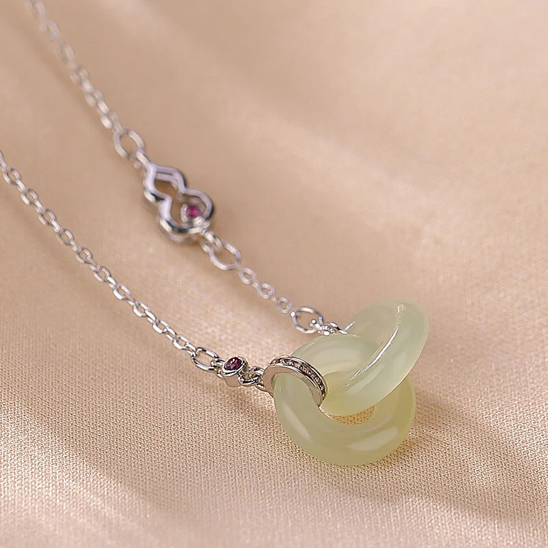 Collana con ciondolo a forma di catena con ciondolo rotondo in argento sterling 925 con Buddha Stones e giada fortunata e prospera - Image 10