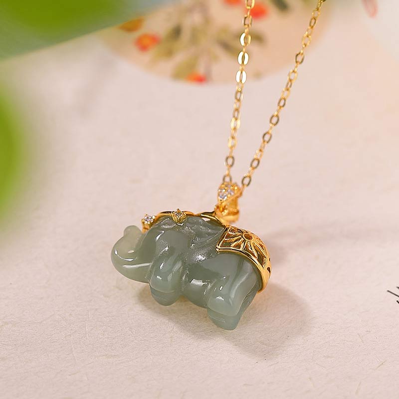 Collana con ciondolo a forma di elefante in argento sterling 925 con Buddha Stones e giada, benedizione e fortuna - Image 5