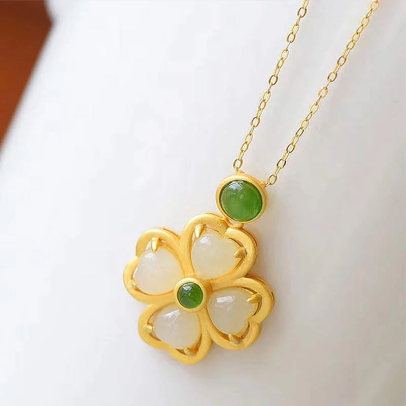 Collana con ciondolo a forma di quadrifoglio fortunato in argento sterling 925 Buddha Stones, giada e prosperità - Image 10