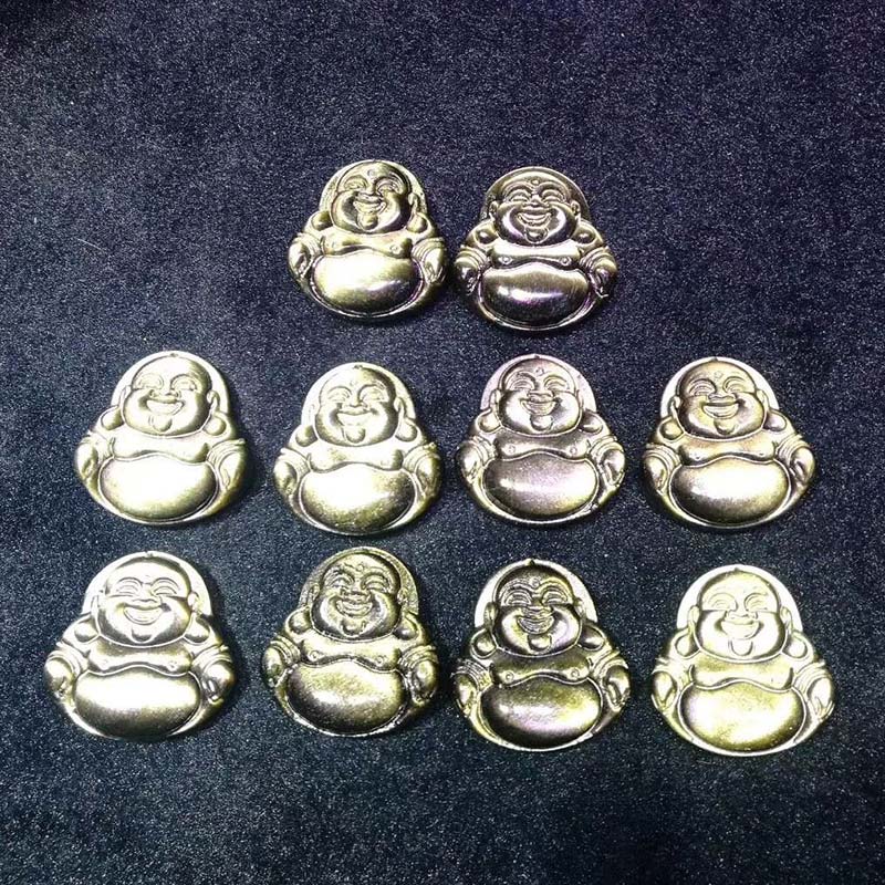 Collana con ciondolo Buddha Stones Laughing Buddha in ossidiana dorata e lucente, ricchezza - Image 6