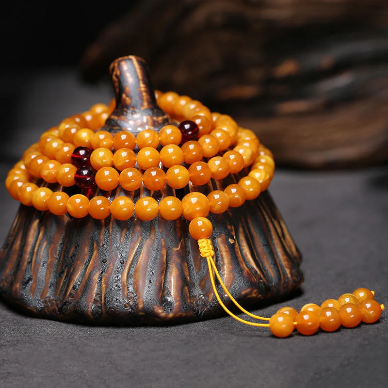 Mala con perline rotonde in ambra tibetana Buddha Stones - Image 3