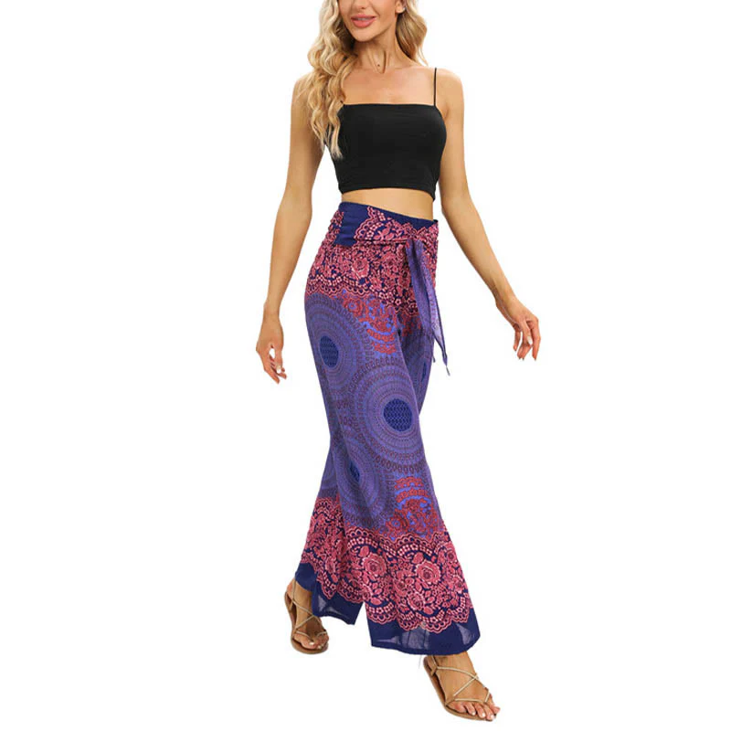 Pantaloni da yoga da donna con lacci e stampa floreale con bussola bohémien Buddha Stones - Image 12