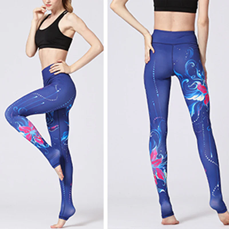 Pantaloni da yoga da donna con stampa floreale e fiori di loto e Buddha Stones - Image 22