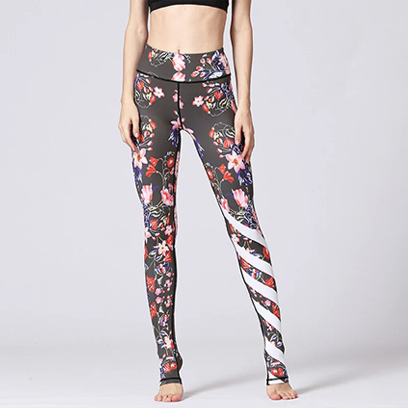 Pantaloni da yoga da donna con stampa floreale e fiori di loto e Buddha Stones - Image 31