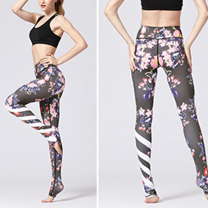 Pantaloni da yoga da donna con stampa floreale e fiori di loto e Buddha Stones - Image 32