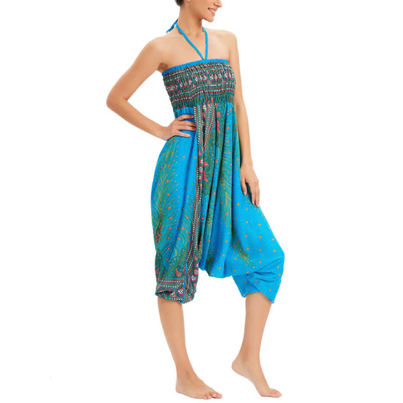 Pantaloni harem larghi e arricciati in piuma di pavone, pantaloni a vita alta, tuta, Buddha Stones Two Style - Image 11