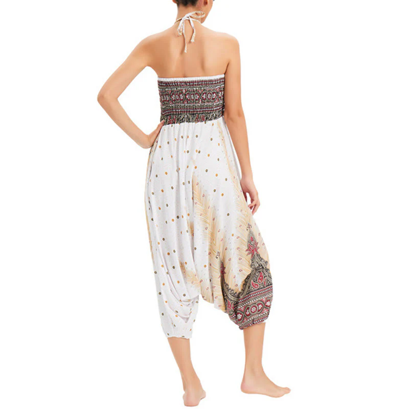 Pantaloni harem larghi e arricciati in piuma di pavone, pantaloni a vita alta, tuta, Buddha Stones Two Style - Image 7