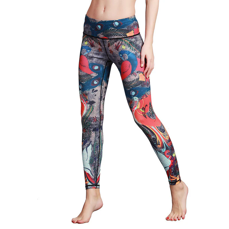Pantaloni sportivi da yoga con stampa di piume di pavone rosso e blu , Buddha Stones, pantaloni da yoga da donna - Image 6