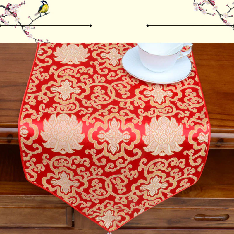Preghiera Altare Fiore Vajra Drago Modello Tibetano Simboli di Buon Auspicio Nappe Jacquard Runner da Tavolo - Image 4