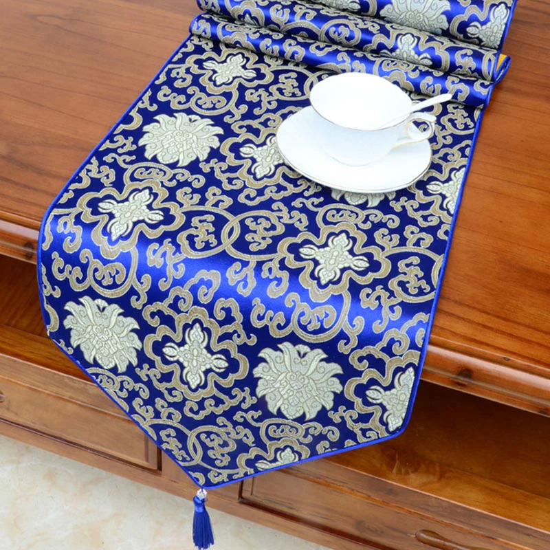 Preghiera Altare Fiore Vajra Drago Modello Tibetano Simboli di Buon Auspicio Nappe Jacquard Runner da Tavolo - Image 5